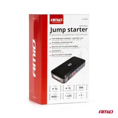 ΕΚΚΙΝΗΤΗΣ ΜΠΑΤΑΡΙΑΣ - STARTER POWERBANK 12V 4000mAh 800A  ΜΕ ΟΘΟΝΗ LCD & ΑΣΥΡΜΑΤΗ ΦΟΡΤΙΣΗ ΑΜΙΟ - 1 τεμ.