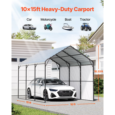 VEVOR 10&#039; x 15&#039; Metal Carport Heavy Duty Υπαίθριο Καταφύγιο Αυτοκινήτων Γκαράζ για Σκάφη
