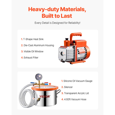 Κιτ θαλάμου απαέρωσης VEVOR 1,5 γαλονιού θαλάμου κενού 3,5 CFM μονοβάθμιας αντλίας