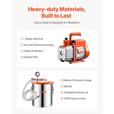 Κιτ θαλάμου απαερίωσης αντλίας μονής σταδίου VEVOR 5 γαλονιών θαλάμου κενού 3.5CFM