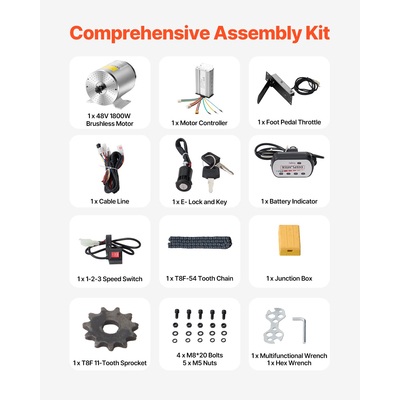 VEVOR 1800W Electric Brushless DC Motor Kit 48V 4500rpm with Speed ​​Controller