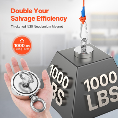 VEVOR 1000 LBS Strong Fishing Magnet Kit Καραμπίνερ διπλής όψης Pull Force Rope