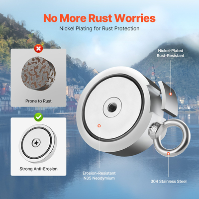 VEVOR 1000 LBS Strong Fishing Magnet Kit Καραμπίνερ διπλής όψης Pull Force Rope