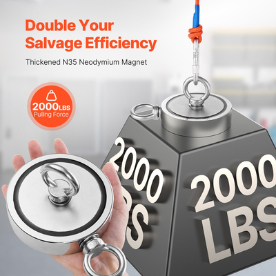 VEVOR 2000 LBS Strong Fishing Magnet Kit Καραμπίνερ διπλής όψης Pull Force Rope