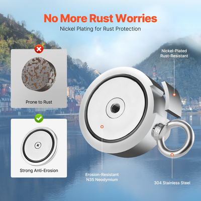 VEVOR 2000 LBS Strong Fishing Magnet Kit Καραμπίνερ διπλής όψης Pull Force Rope