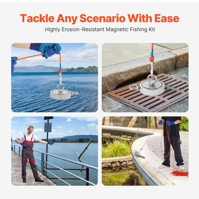 VEVOR 2000 LBS Strong Fishing Magnet Kit Καραμπίνερ διπλής όψης Pull Force Rope