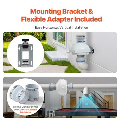 VEVOR 4&quot; έως 4,5&quot; Κιτ συστήματος ανεμιστήρα μετριασμού ραδονίου Αθόρυβος ανεμιστήρας 260 CFM Inline Duct