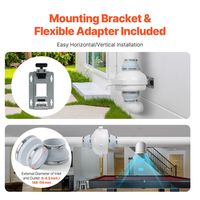 VEVOR 6&quot; έως 4,5&quot; Κιτ συστήματος ανεμιστήρα μετριασμού ραδονίου Quiet 380 CFM Inline Duct Fan