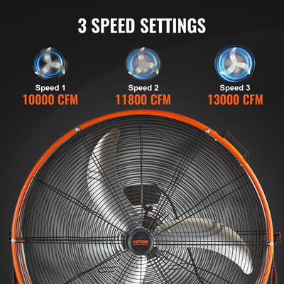 VEVOR Drum Fan 30 Inch High Velocity Industrial Use 3-Speed ​​13000CFM for Warehouse