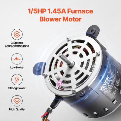 VEVOR 1/5HP Furnace Blower Motor 220V 1.45A 1100RPM 3-Speed ​​8μF/450V Capacitor