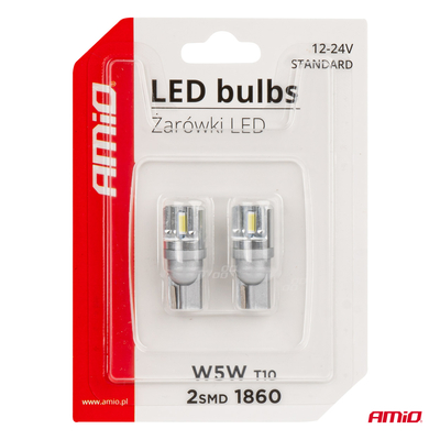 ΛΑΜΠΑΚΙΑ LED T10 W5W 12/24V LED 2x1860SMD STANDARD ΛΕΥΚΑ ΑΜΙΟ - 2 ΤΕΜ.
