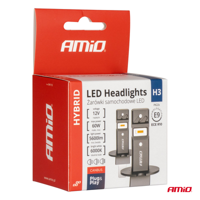 ΛΑΜΠΕΣ LED H3 12V 60W 6.000K 5.600lm +400% LED CAN-BUS HYBRID SERIES AMIO - 2 ΤΕΜ.
