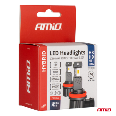 ΛΑΜΠΕΣ LED H8/Η9/Η11/Η16 12V 60W 6.000K 5.600lm +400% LED CAN-BUS HYBRID SERIES AMIO - 2 ΤΕΜ.