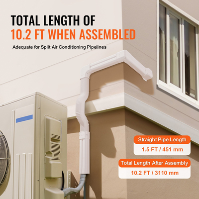 VEVOR Mini Split Line Set Cover 76,2mm W 3110mm L, PVC Διακοσμητικό κάλυμμα γραμμής σωλήνων για κλιματιστικό με 5 ευθείες αγωγούς &amp; πλήρη εξαρτήματα Εύκολη εγκατάσταση, Βάφεται για αντλίες θερμότητας, Λευκό