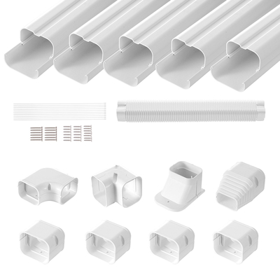 VEVOR Mini Split Line Set Cover 76,2mm W 3110mm L, PVC Διακοσμητικό κάλυμμα γραμμής σωλήνων για κλιματιστικό με 5 ευθείες αγωγούς &amp; πλήρη εξαρτήματα Εύκολη εγκατάσταση, Βάφεται για αντλίες θερμότητας, Λευκό