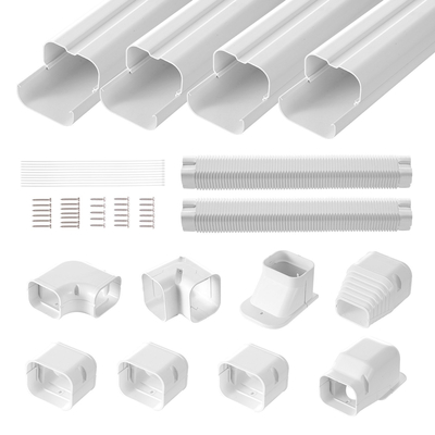 VEVOR Mini Split Line Set Cover 76,2mm W 5350mm L, PVC Διακοσμητικό κάλυμμα γραμμής σωλήνα για κλιματιστικό με 4 ίσιες αγωγούς &amp; πλήρη εξαρτήματα Εύκολη εγκατάσταση, Βάφεται για αντλίες θερμότητας, Λευκό