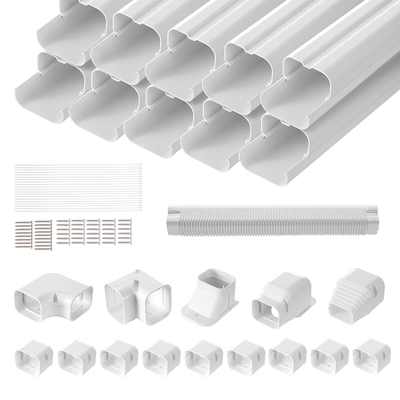 VEVOR Mini Split Line Set Cover 76,2mm W 5400mm L, PVC Διακοσμητικό κάλυμμα γραμμής σωλήνων για κλιματιστικό με 10 ευθείες αγωγούς &amp; πλήρη εξαρτήματα Εύκολη εγκατάσταση, Βάφεται για αντλίες θερμότητας, Λευκό