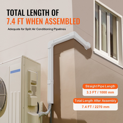 VEVOR Mini Split Line Set Cover 76,2mm W 2270mm L, PVC Διακοσμητικό κάλυμμα γραμμής σωλήνα για κλιματιστικό με 2 ίσιες αγωγούς &amp; πλήρη εξαρτήματα Εύκολη εγκατάσταση, Βάφεται για Αντλίες Θερμότητας, Λευκό