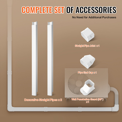 VEVOR Mini Split Line Set Cover 76,2mm W 2270mm L, PVC Διακοσμητικό κάλυμμα γραμμής σωλήνα για κλιματιστικό με 2 ίσιες αγωγούς &amp; πλήρη εξαρτήματα Εύκολη εγκατάσταση, Βάφεται για Αντλίες Θερμότητας, Λευκό