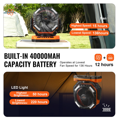 Φορητός ανεμιστήρας VEVOR 330,2mm, επαναφορτιζόμενος με χρονοδιακόπτη περιστροφής 4 ταχυτήτων φανάρι LED