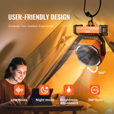 Φορητός ανεμιστήρας VEVOR 228,6 mm, επαναφορτιζόμενος με χρονοδιακόπτη περιστροφής 4 ταχυτήτων φανάρι LED