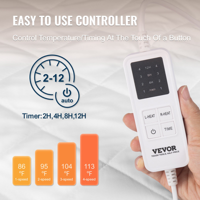 VEVOR Θερμαινόμενο μαξιλάρι στρώματος 150 x 160 cm Ηλεκτρικό θερμαντήρα κρεβατιού με χρονοδιακόπτη αυτόματη απενεργοποίηση