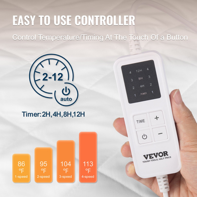 VEVOR Θερμαινόμενο μαξιλάρι στρώματος 150 x 80 cm Ηλεκτρικό θερμαντήρα κρεβατιού με χρονοδιακόπτη αυτόματη απενεργοποίηση