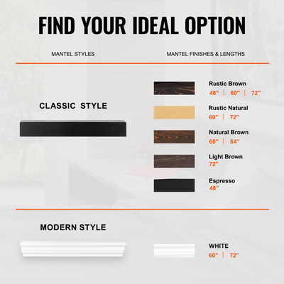 VEVOR Τζάκι Mantel Ξύλινο ράφι Floating Rustic Fireplace Mantel 48&quot; Espresso