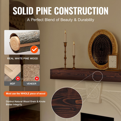 VEVOR Τζάκι Ξύλινο Ράφι Πλωτό Ρουστίκ Καπάκι Τζάκι 60&quot; Καφέ