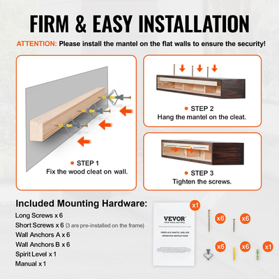 VEVOR Τζάκι Ξύλινο Ράφι Πλωτό Ρουστίκ Καπάκι Τζάκι 60&quot; Καφέ