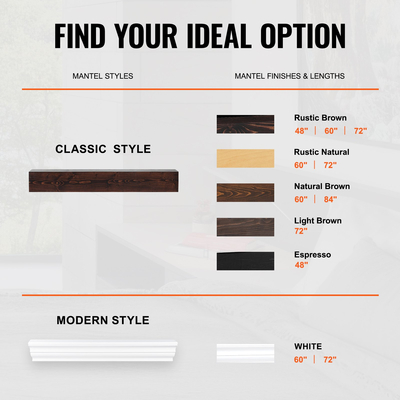 VEVOR Τζάκι Ξύλινο Ράφι Πλωτό Ρουστίκ Καπάκι Τζάκι 60&quot; Καφέ