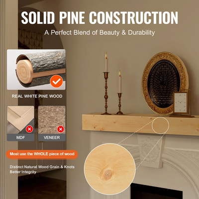 VEVOR Τζάκι Ξύλινο Ράφι Πλωτό Ρουστίκ Τζάκι Επάνω 60&quot; Φυσικό