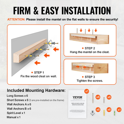 VEVOR Τζάκι Ξύλινο Ράφι Πλωτό Ρουστίκ Τζάκι Επάνω 60&quot; Φυσικό