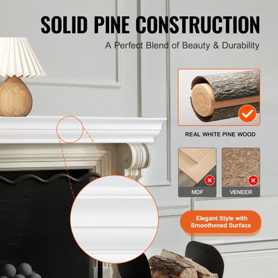 VEVOR Τζάκι Mantel Ξύλινο Ράφι Πλωτό Ράφι Σαλονιού 60&quot; Λευκό