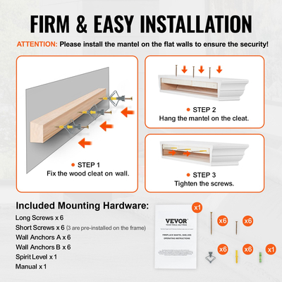 VEVOR Τζάκι Mantel Ξύλινο Ράφι Πλωτό Ράφι Σαλονιού 60&quot; Λευκό