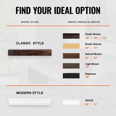 VEVOR Τζάκι Mantel Ξύλινο Ράφι Πλωτό Ράφι Σαλονιού 60&quot; Λευκό