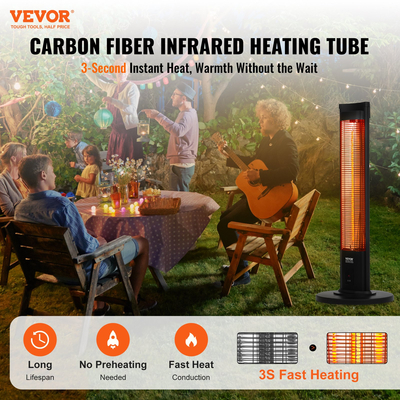 VEVOR Infrared Heater 2000W Electric Space Heater Remote Control 3 Speeds Timer