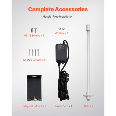 VEVOR HVAC Air Purifier 18W 14 ιντσών UV Light Coil Cleaner with Magnet in Duct