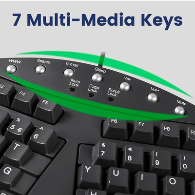 Εργονομικό Πληκτρολόγιο USB QWERTY με 7 Multimedia Keys