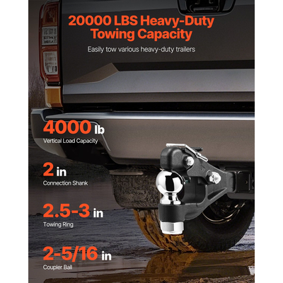 Γάντζος δέκτη VEVOR Pintle Hitch 2&quot; για δαχτυλίδι Lunette 2,5 έως 3 ιντσών 20000 λίβρες