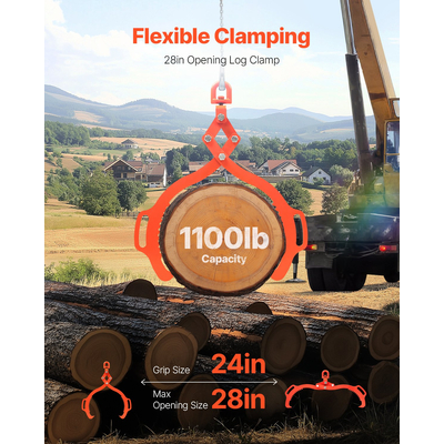 VEVOR 28 ιντσών λαβίδα ανύψωσης κορμών με 2 νύχια από συμπαγή χάλυβα κούτσουρο με περιστρεφόμενο ανυψωτικό κορμών