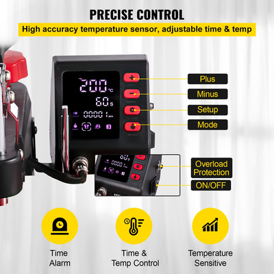 VEVOR Heat Press 12X15 Inch 8 in 1 Heat Pressure 1000W Heat Press Machine with 360° Rotation Swing Away Red Heat Press T-Shirt Machine Sublimation Dual-tube Heating for DIY Caps Κούπες και πουκάμισα