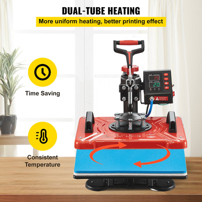 VEVOR Heat Press 12X15 Inch 10 in 1 Heat Pressure 1000W Heat Press Machine with 360° Rotation Swing Away Red Heat Press T-Shirt Machine Sublimation Dual-tube Θέρμανση για στυλό DIY Καπάκια Κούπες και πουκάμισα
