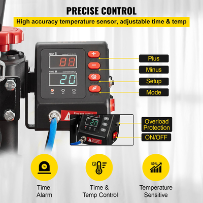 VEVOR Heat Press 12X15 Inch 10 in 1 Heat Pressure 1000W Heat Press Machine with 360° Rotation Swing Away Red Heat Press T-Shirt Machine Sublimation Dual-tube Θέρμανση για στυλό DIY Καπάκια Κούπες και πουκάμισα