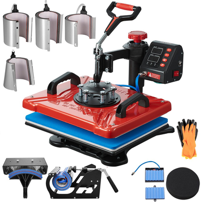 VEVOR Heat Press 12X15 Inch 10 in 1 Heat Pressure 1000W Heat Press Machine with 360° Rotation Swing Away Red Heat Press T-Shirt Machine Sublimation Dual-tube Θέρμανση για στυλό DIY Καπάκια Κούπες και πουκάμισα