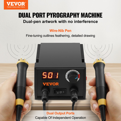 VEVOR Wood Burning Kit 200~700°C Ρυθμιζόμενο διπλό στυλό πυρογραφίας 23 μύτη καλωδίων