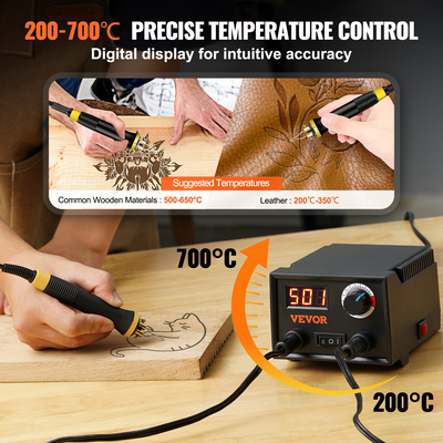 VEVOR Wood Burning Kit 200~700°C Ρυθμιζόμενο διπλό στυλό πυρογραφίας 23 μύτη καλωδίων