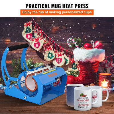 VEVOR Mug Heat Press, 11oz/11,5cm και 20oz/22cm Two Platens, LCD Cup Machine Press with Deptable Transfer Sublimation Mats, DIY Presser for Coffee Skinny Tumblers, Silica-gel Printing, Blue
