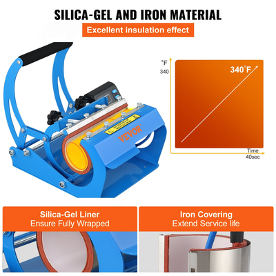 VEVOR Mug Heat Press, 11oz/11,5cm και 20oz/22cm Two Platens, LCD Cup Machine Press with Deptable Transfer Sublimation Mats, DIY Presser for Coffee Skinny Tumblers, Silica-gel Printing, Blue