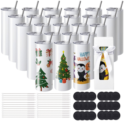 VEVOR 24 Pack ίσια ποτήρια εξάχνωσης, 20 ουγκιές κενό ποτηράκι χύμα, ανοξείδωτο ατσάλι διπλού τοιχώματος ποτηράκια με άχυρο, καπάκι, βούρτσα, βάση, συρρικνωμένο περιτύλιγμα, κουτί δώρου, για πίεση θερμότητας και μεταφορά θερμότητας